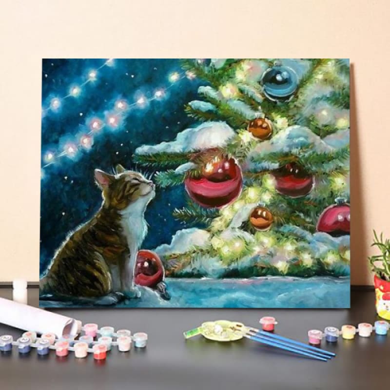 Paint By Numbers Kit – Cat and Christmas Balls