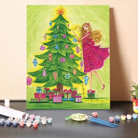 Paint by Numbers Kit-Decorating The Tree