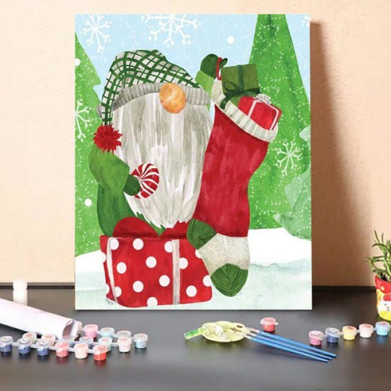 Paint By Numbers Kit-Gnome for Christmas blue IV-Gnome 