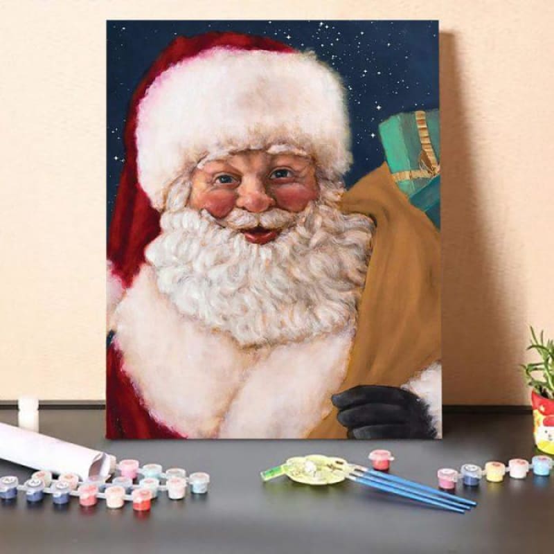 Paint by Numbers Kit-Jolly Saint Nick With Starry Night