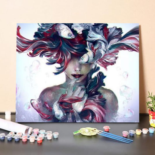 Paint by Numbers Kit-Koi and Girl