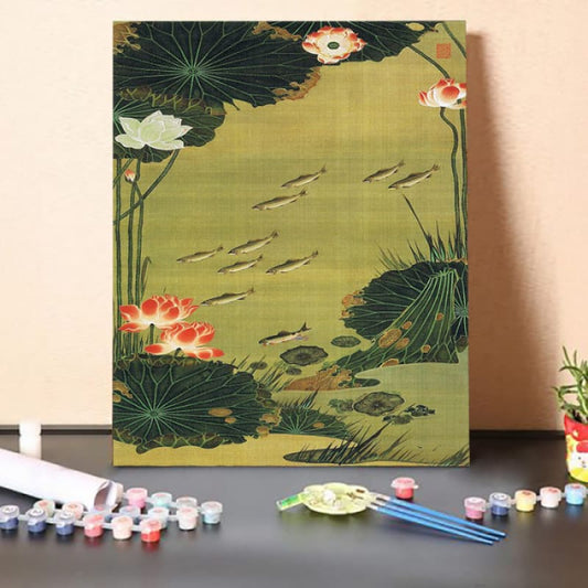 Paint by Numbers Kit-Lotus and Carps