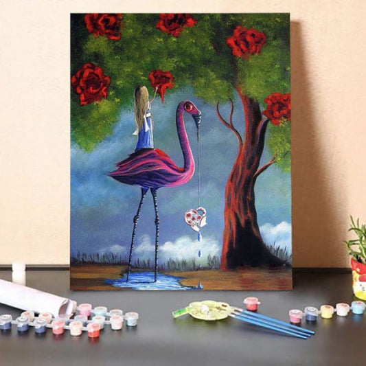 Paint by Numbers Kit-Rose and Flamingo