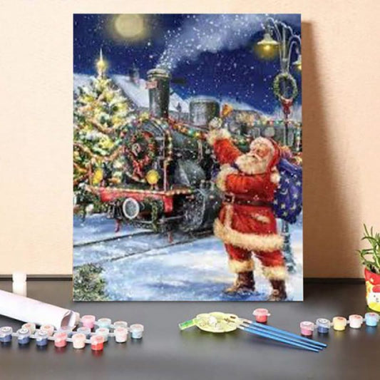 Paint by Numbers Kit-Santa And Black Train