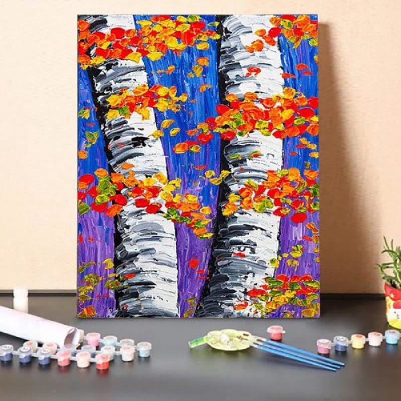 Paint by Numbers Kit-Tree trunk wrapped in orange leaves