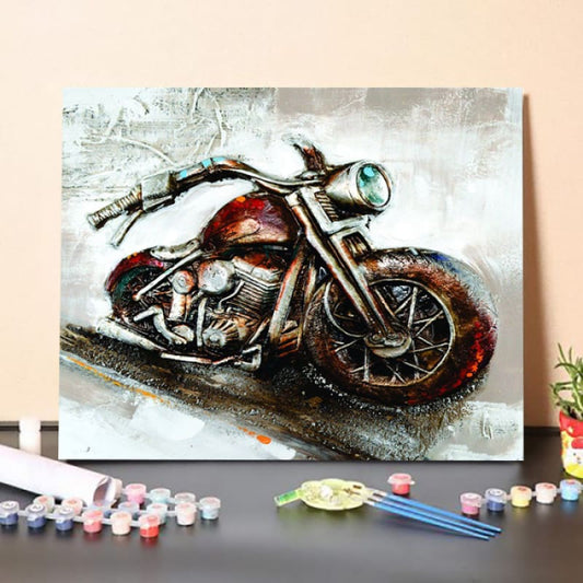 Paint By NumbersKit Easy Bike Oil Painting on a 3-D Canvas 