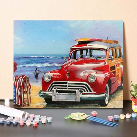 Paint By NumbersKit Vintage car by the sea