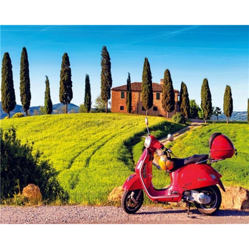 Red Motorbike Summer Farm Diy Paint By Numbers Kits VM00219 - NEEDLEWORK KITS