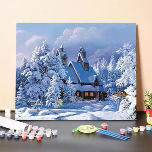 Snowy Cabin in the Woods – DIY Paint by Number Kits