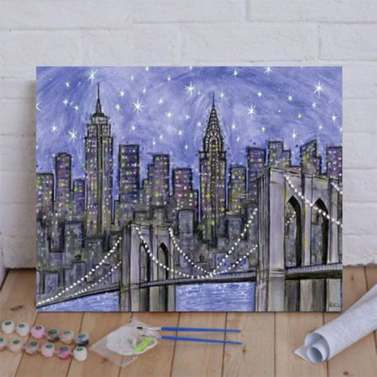 Starry Sky Nyc Starry Night Skyline Violet Paint By Numbers 