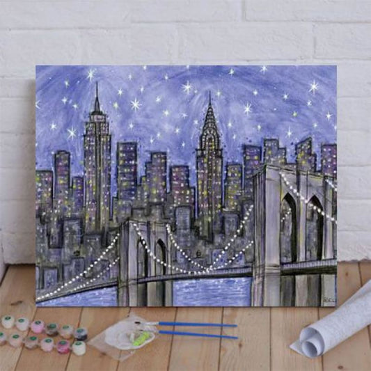 Starry Sky Nyc Starry Night Skyline Violet Paint By Numbers