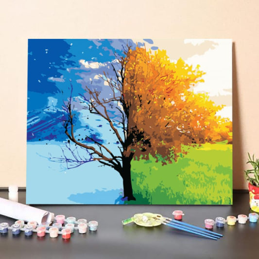 Tree Between Winter and Spring Landscape Paint By Number