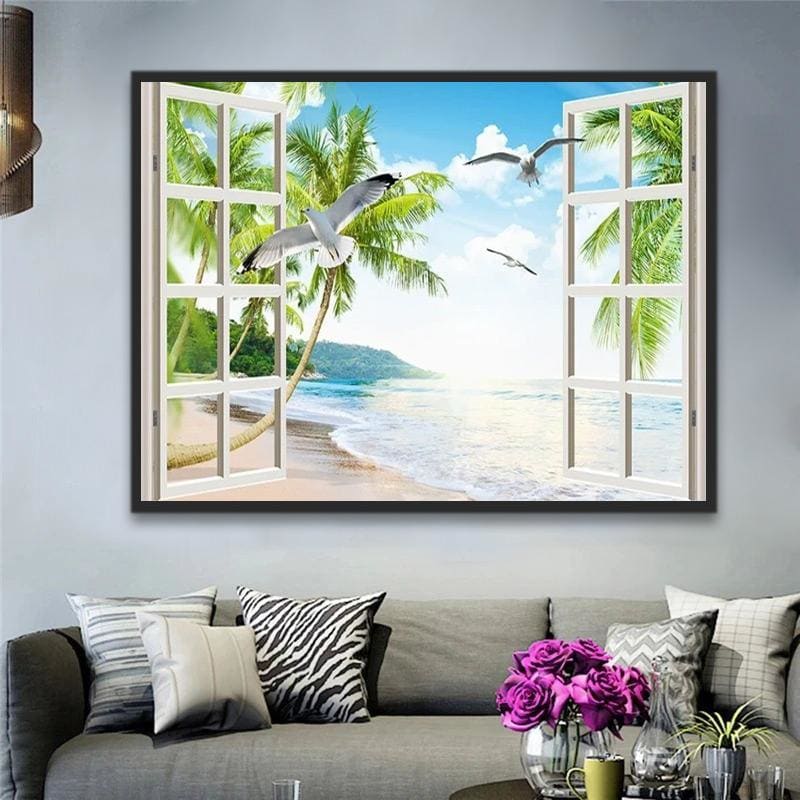 Window Landscape Beach Summer DIY Paint By Numbers Kits 