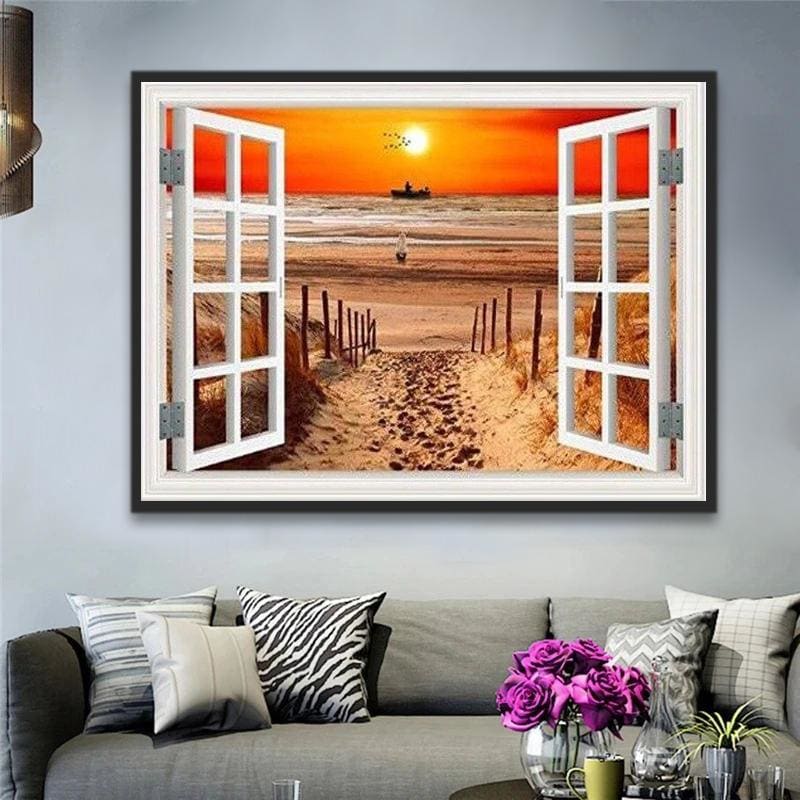 Window Landscape Beach Summer DIY Paint By Numbers Kits 